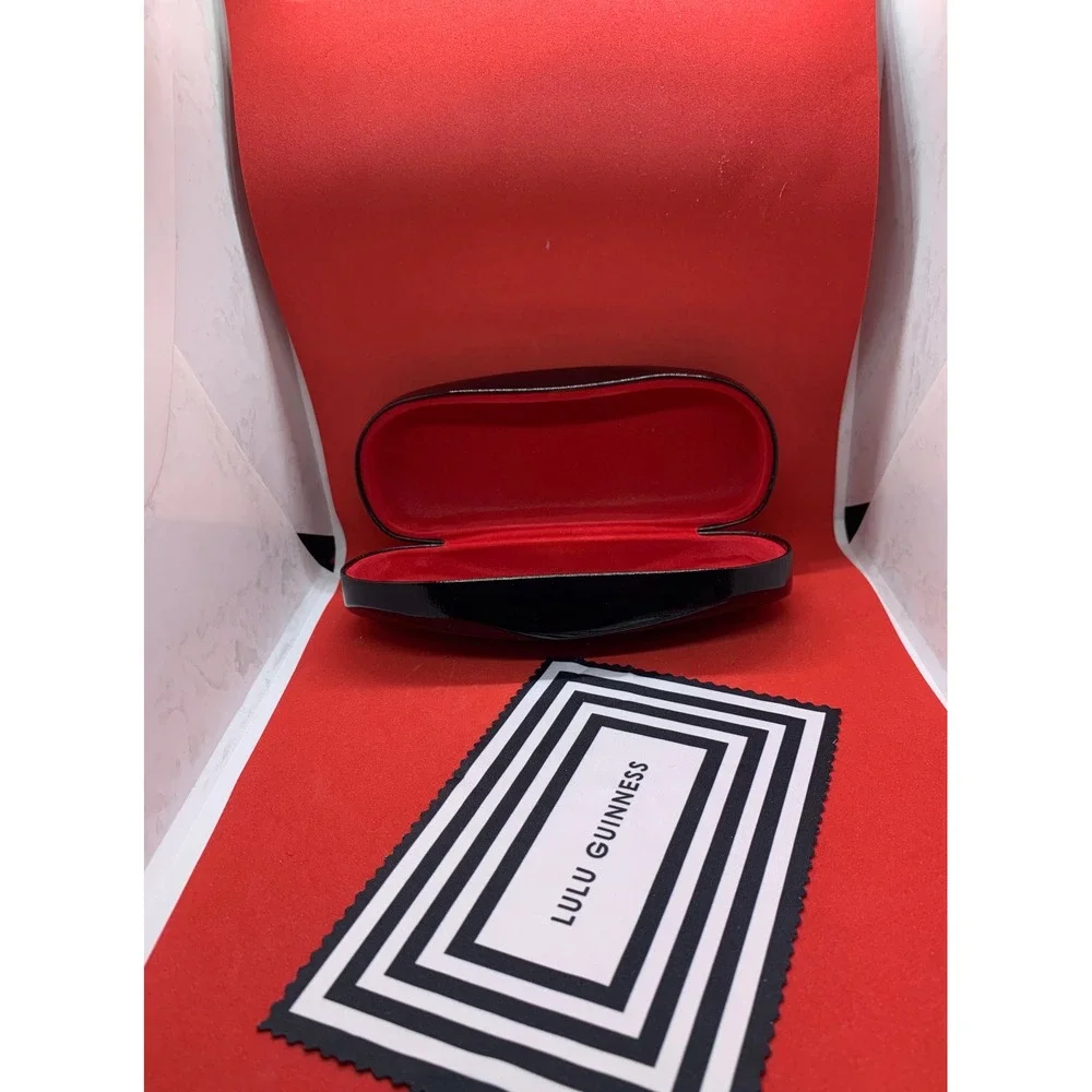 Lulu Guinness Black Patent Eyeglass Case Red Velvet Interior with Cleaning Cloth